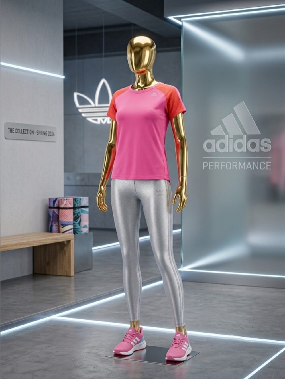 adidas Pink Tee with Red Raglan Sleeves